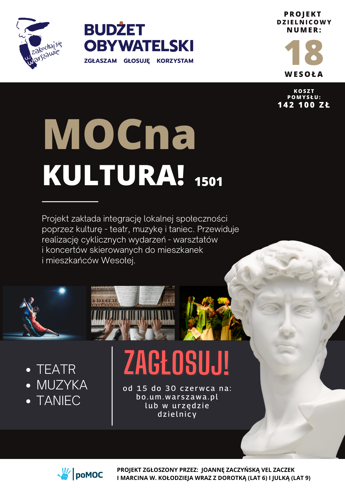 Plakat promocyjny dla Warszawa Wesoła, MOCna kultura, taniec, teatr